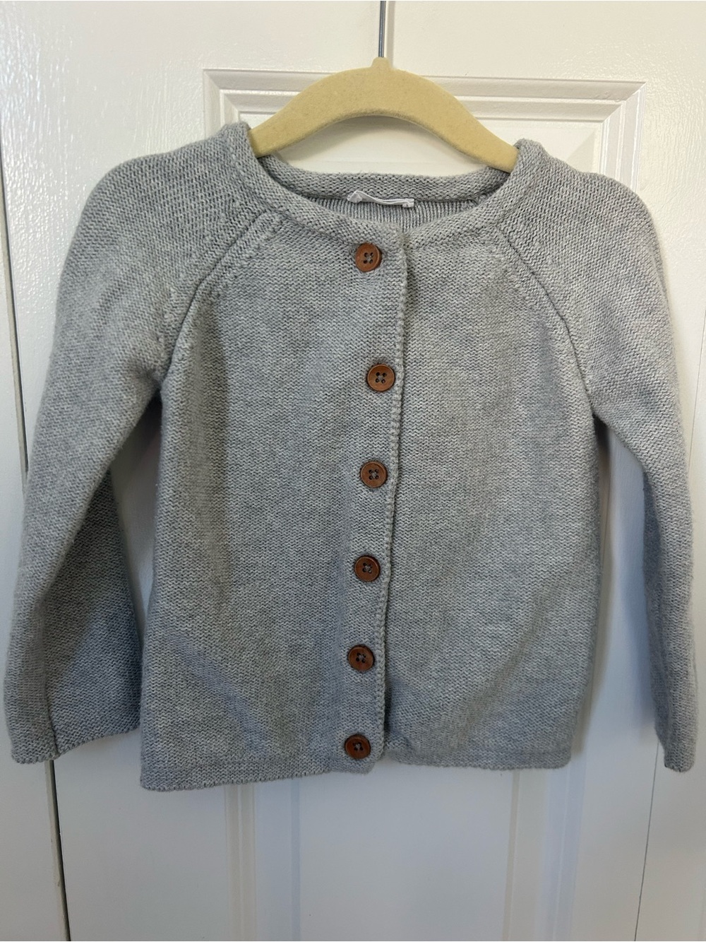 Jamie Kay size 1 year gray cotton knit simple cardigan wood buttons classic